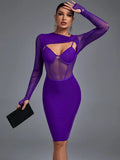 Bandage Dress 2022 Women Long Sleeve Bandage Dress Bodycon Elegant Sexy Purple Evening Party Dress Summer Club