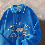 Polo Collar Letter Print Sweatshirt Women Korean Oversized Hoodies Streetwear Female Long Sleeve Harajuku Loose