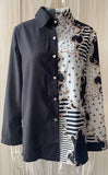 Long Sleeve V-neck Color-block Retro Shirt