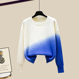 Women Autumn Winter Warm Knitted Two Pieces Sets Korean Long Sleeve Pullover Sweater Top And High Waist Knitting Skirts