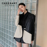 Black Patchwork Leather Designer Coats And Jackets For Women 2021 High Fashion Single Button PU Faux Leather