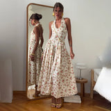 Romantic Design U Tie Slings Bare Back Floral Dress Female Lazy High-End Feel Folded Dress