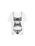Bikini Perspective Printing Loose Short Sleeve T-shirt Women's Streetwear Loose White T-shirt