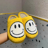Winter Women's Shoes Retro Smile Face Design Slippers for Home Fluffy Faux Fur Flats High Quality Version Woman