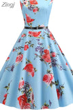 Print Vintage Dress Women Summer Pin Up Elegant Party Rockbility Robe A-Line Office Sundress
