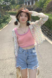 Colorful Dot Thin Long Sleeve Shirts Summer Blouse Y2k V Neck Bandage Short Shirt Sunscreen Camisas Women Crop Tops