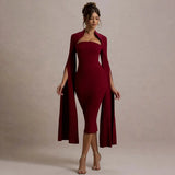 Solid Cape Bodycon Midi Dress- Outfit