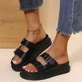 Summer New Large Size Outer Wear Thick Bottom Solid Color Metal Belt Buckle Open Toe Casual Sandals And Slippers For