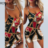 Women Cami Chain Shirring Graphic Mini Bodycon Sexy Party