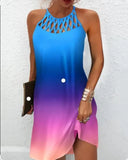 Autumn Halter Neck Leopard Mini Dress Sexy Vintage Vestidos De Fiesta Patchwork Print Sleeveless Beach Casual Dress