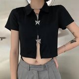 Goth T-shirts Y2k Harajuku Crop Top Women Kpop Short Sleeve Korean Fashion T Shirt Gothic Aesthetic Black Cheap