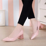 Heels Pointed Toe Pumps Shoes Women Leather Med Heels V Mouth Casual Office Lady OL Shoes 5 cm