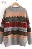 Print Loose Thick Sweater Women Autumn Winter O Neck Knitted Pullover Female Long Sleeve Jumpers