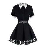 Harajuku Punk Rock Gothic Skirt Black Women Witch Moon Printed High Waist Witch Craft Moon Star Print Goth Pleated