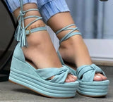 Summer Fish Platform Wedge Shoes Women Comfort Casual Ankle Strap Sandals Ladies Plus Size 43 Height Increase High