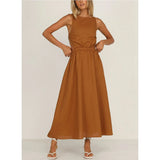 Zingj / Summer 2023 New Dew Back Hollow Solid Color Fashion Commuter Dress