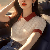 Simple Super Good-Looking Apricot POLO Collar Short-Sleeved T-Shirts For Women's Summer Unique Slimmed-Beauty