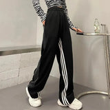 Striped Joggers Sweatpants Women Streetwear High Waist Casual Wide Leg Pants Korean Loose Drawstring Sports Trousers