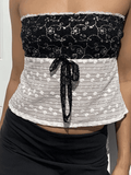 Tie Up Lace Patchwork Bandeau Top-Outfit