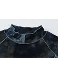 Spliced Streetwear Bodycon T Shirt Women Long Sleeve Stand Collar Gothic 2023 Spring Fashion Pullover Tees Tops