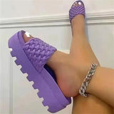 size slippers women's 2022 flat bottom beach wear woven slippers women's plus size comfortable women's