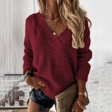 New Sweater Women's Autumn And Winter Solid Color V-Neck Long-Sleeved Knitted