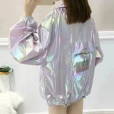 New Summer Fashion Korean Hooded Windbreaker Jacket Breathable Sun Protection Womens Spring Shiny laser Jackets Casual