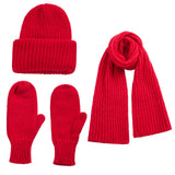 Women Knit Hat Scarf Gloves Sets Soft Warm Winter Solid Color Fashion Accessories for Cold