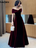 Spring Long Luxury Elegant Wine Red Soft Velvet Evening Party Wedding Dresses for Women 2023 Off Shoulder Maxi
