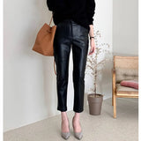 Leather High Waisted Harem Pants Women Fashion Female PU Ankle