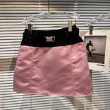 2022 Summer New Arrival High Waist Metal Buckle Pink Short Slim Bodycon Skirt Women