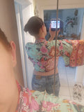 Queens Floral Print Sashes Short Kimono Women New Fashion V Neck Batwing Sleeves Ladies Blouses Casual