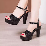 Fish Mouth Sandals Women's Summer New Leuky Waterproof Waterproof Thick-Soled Thick Heel Sandals Large-Size High-Heeled