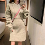 Streetwear Knitted Mini Dress Women Hooded Sweater A Line Dresses Winter Korean Solid High Waist Slim Casual Vestidos