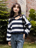 Sexy Sweater Women Autumn Korean Hollow Out Pullover Striped Knitted Tops New Loose Drawstring Feamle Clothing