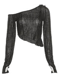 Irregular Cold Shoulder Long Sleeve Top- Outfit
