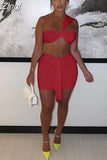 Piece Matching Sets Women 2023 Summer Sleeveless Slim One Spaghetti Crop Top And Bodycon Mini Skirts Suits Tracksuit
