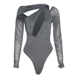 Sexy Two Piece Set For Women Outfits Autumn Hollow Out Full Sleeve Bodysuit And Ruched Mini Skirt Matching Set