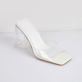 Onlymaker Women Square Toe PVC Slip on Clear High Heels Transparent Summer Concise Casual Party Dress