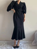 Women Blazer Dress Double Breasted Long Sleeve Korean Fashion Dress Office Wear Lady New
