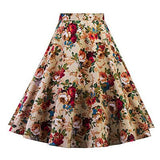 Women Midi Pleated Skirts Vintage 50s 60s Flower Printed Summer Ball Gown High Waist Audrey Hepburn Retro Swing Skater