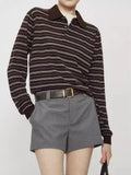 Summer New Temperament Thin Gentle And Comfortable Wash Wool Hit Striped Knitting Long-Sleeved Polo