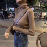 Winter Turtleneck Sweater Women Knitted Ribbed Pullover Sweater Long Sleeve Slim Jumper Pull Femme