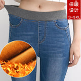 Winter Jeans Pants For Women Faux Denim Pencil Pants Warm Thickening Fleeces Hot Leggings Casual Legging Female