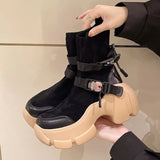 buckle muffin thick-soled ankle boots 2022 autumn and winter new elastic increased Martin boots socks