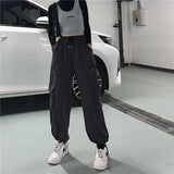 Gothic Black Cargo Pants Women Hippie Streetwear High Waist Korean Style Techwear Oversized Trousers Female