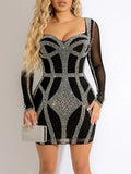 see through mini rhinestone summer dress women 2022 glitter black bodycon club birthday party dress evening dresses