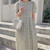 Dress Woman Short Sleeve Summer Dress Korean Soft Floral Dresses with Bubble Sleeve Elegant Party Dress Robe Femme