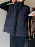 Simple Down Coats Women Autumn And Winter Solid Color Turn Down Collar Zipper Sleeveless Puffer Jacket Chaquetas