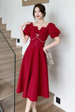 Wedding Party Midi Dresses for Women 2023 New Summer French Chic Square Collar Female Clothes Luxury Evening Black